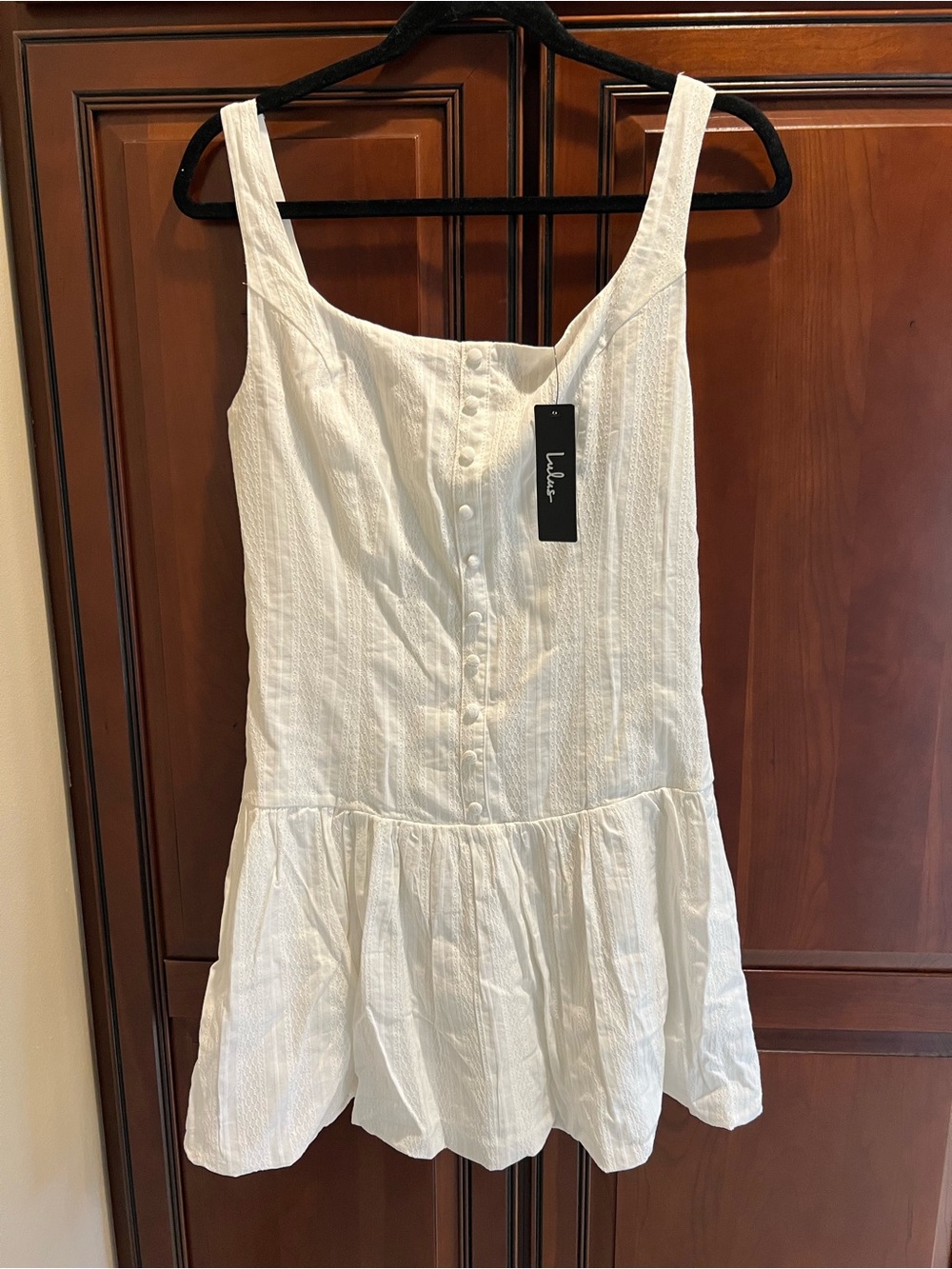 NWT Lulus Khamari White Textured Drop Waist Bubble-hem Mini Dress - M - Picture 2 of 13